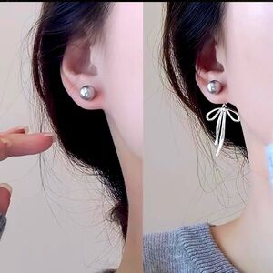 New Bow Knot Plated Drop Faux Pearls Earrings French style Stud Drop Dandle